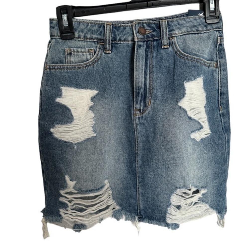 HOLLISTER Ultra High-Rise distressed mini denim jeans skirt size 24 (0)